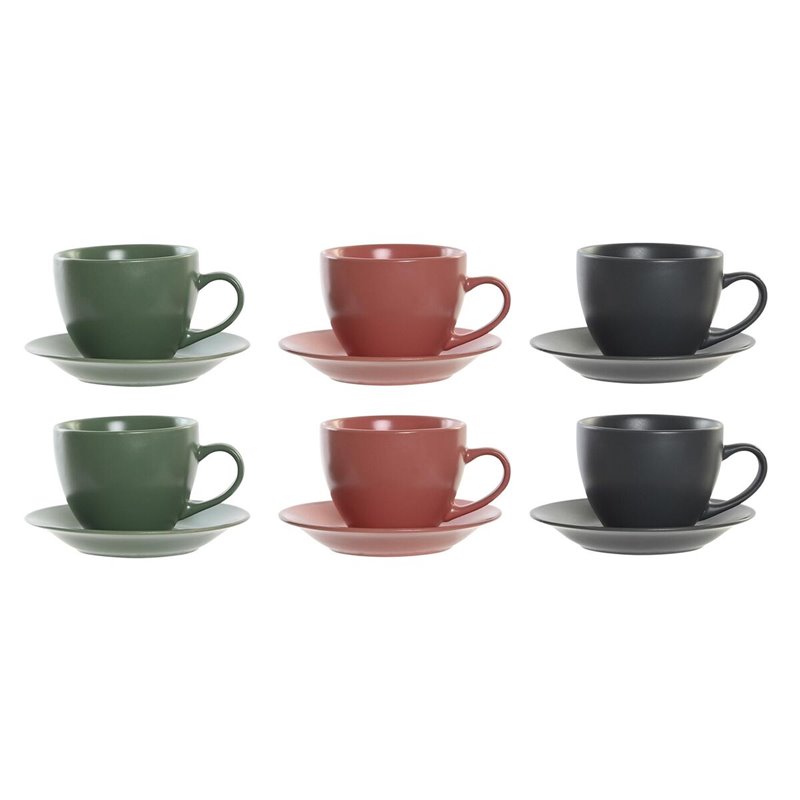 Image secondaire de Jeu de 6 tasses avec plat DKD Home Decor Vert Rose Gris foncé Grès 150 ml 16 x 17 x 35 cm