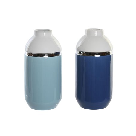 Vase DKD Home Decor 12,5 x 12,5 x 25 cm Blanc Bleu ciel Blue marine Grès 70,99 €