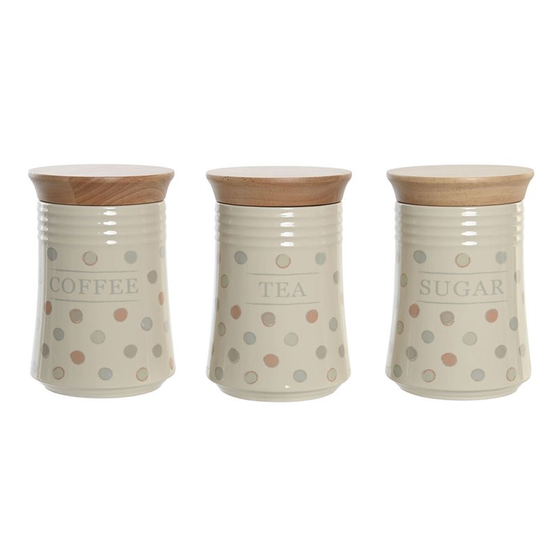 Boîte DKD Home Decor Beige Bambou Grès Avec taupes 10 x 10 x 16 cm (3 Unités)