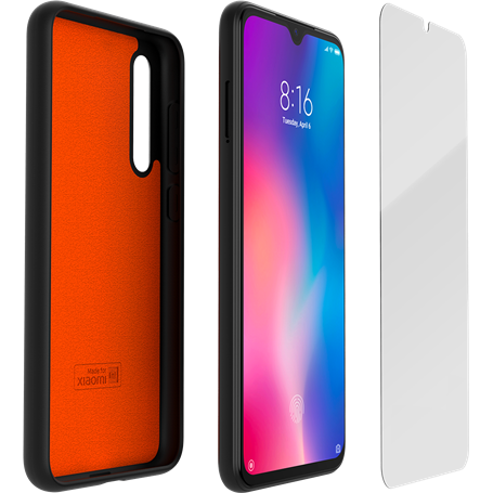 Pack Coque souple Noire intérieur Orange + Protège-écran en Verre trem