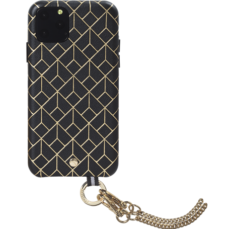 Coffret coque en Cuir embossé St Germain Noire avec bandoulière dorée 