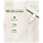 Câble Recyclable USB A/Lightning 1,2m Blanc Just Green