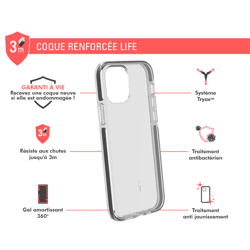 Image secondaire de Coque Renforcée iPhone 12 / 12 Pro LIFE Contour Noir - Garantie à vie