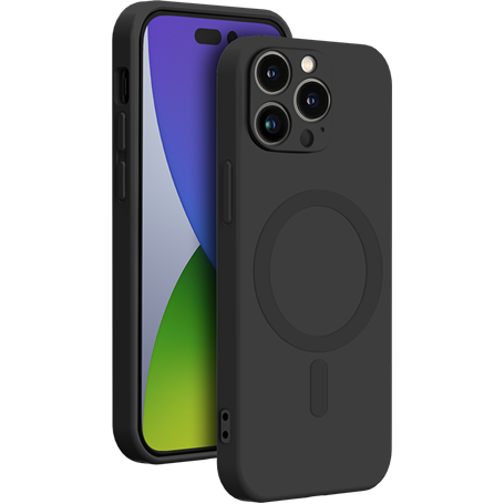 Coque Compatible MagSafe Silicone Noire pour iPhone 14 Pro Bigben