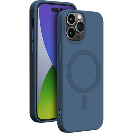 Coque Compatible MagSafe Silicone Bleue pour iPhone 14 Pro Bigben