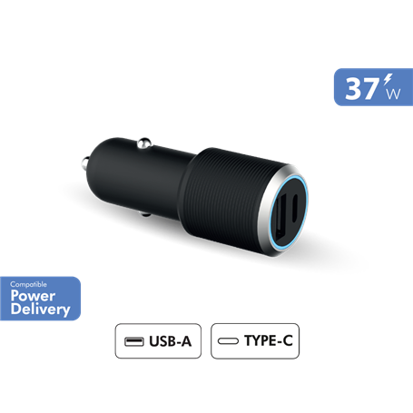 Double Chargeur voiture 37W (12+25W) Power Delivery Noir - Garanti à v