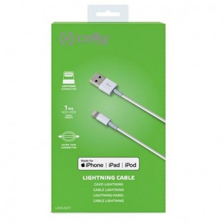 Câble USB vers Lightning Celly USBLIGHT 1 m Blanc