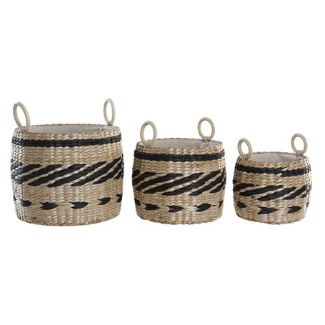 Set de basket DKD Home Decor Noir Naturel Fibre naturelle Colonial 30 