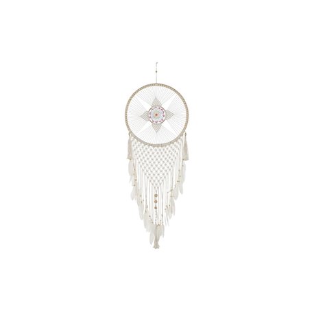 Attrape-rêves DKD Home Decor Plumes Coton Blanc Rotin Boho (52 x 1 x 1