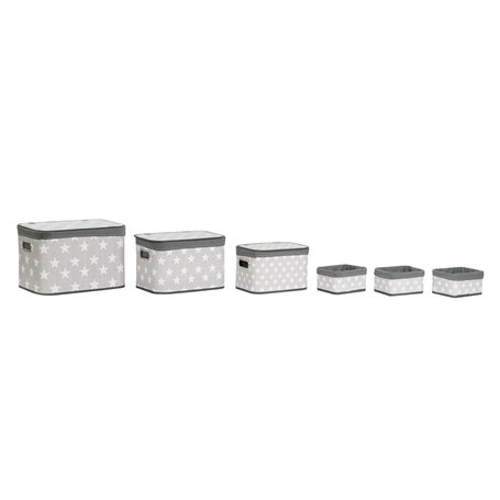 Set de basket DKD Home Decor Blanc Gris Bambou Bois MDF Etoiles 51 x 3