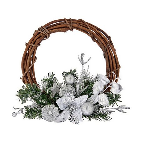 Couronne de Noël 30,48 cm Argenté Bois Marron Vert Plastique