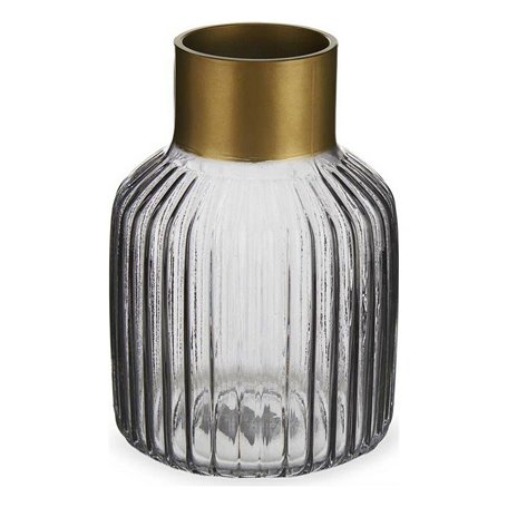 Vase Rayures Gris Doré verre (12 x 18 x 12 cm)