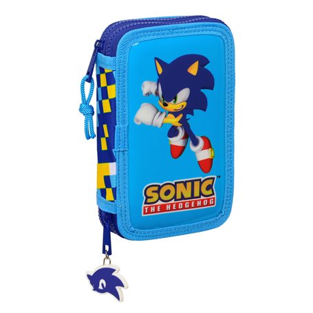 Plumier double Sonic Speed Bleu 12.5 x 19.5 x 4 cm (28 Pièces)
