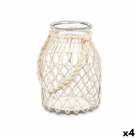 Bougeoir Boîte Blanc Transparent verre Corde 20 x 30 cm (4 Unités)