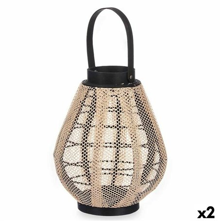 Bougeoir Lanterne Avec poignée Beige Bois Tissu 25 x 30 x 25 cm (2 Uni