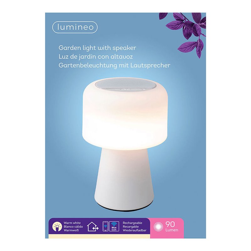 Image secondaire de Lampe LED avec haut-parleur Bluetooth et chargeur sans fil Lumineo 894417 Blanc 22,5 cm Rechargeable