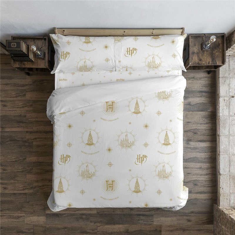 Housse de Couette Harry Potter Hogwarts Gold Christmas Multicouleur 175 Fils 180 x 220 cm Lit 1 personne