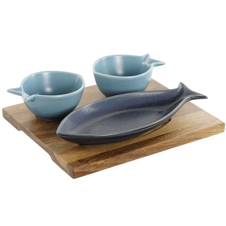 Ensemble à apértif Home ESPRIT Bleu Bleu ciel Porcelaine Acacia médite