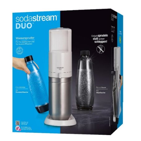 Machine à soda SodaStream DUO blanche avec 1 verre- verre et 1 bouteille en PET (1016812490) incluse.
