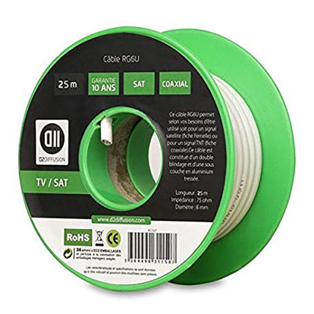 Bobine de c ble Coaxial 25 m Blanc diamtre 6mm