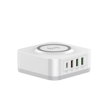 Chargeur secteur WE 3 Port USB A + 1 Port USB-C + 1 socle charge sans-fil