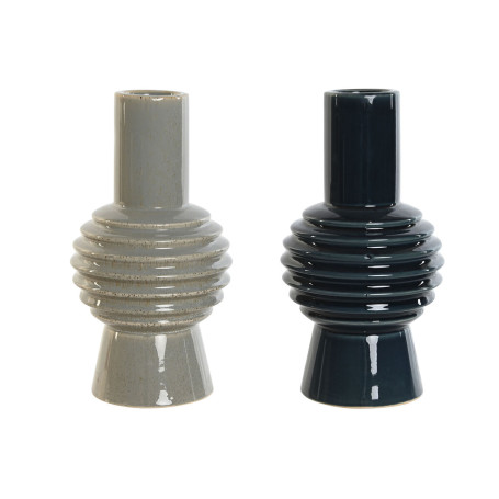 Vase Home ESPRIT Bleu Gris Porcelaine 14 x 14 x 28 cm (2 Unités)