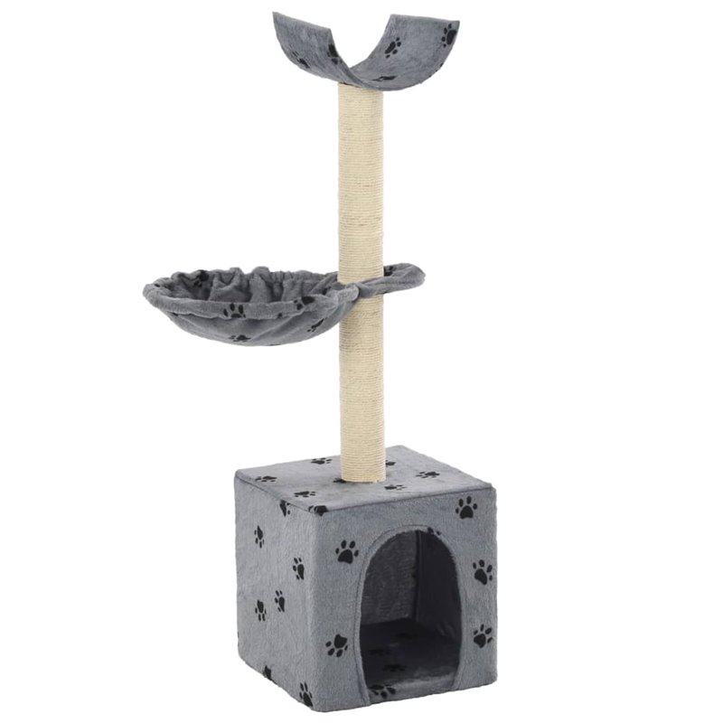 VidaXL Arbre à chat et griffoir Sisal 105 cm Empreintes de pattes Gris