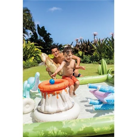 Aire de jeux gonflable - INTEX - Dino Aventure - 410 Litres - 2 ans+ - 201 x 201 x 36 cm - Inclus : 3 dinosaures