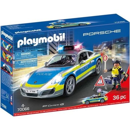 PLAYMOBIL - Porsche 911 Carrera 4S Police - 2 policiers et accessoires - Effets sonores et lumineux