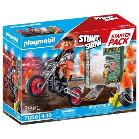 PLAYMOBIL - 71256 - Starter Pack Cascadeur - Moto Rutilante - Rampe de Feu