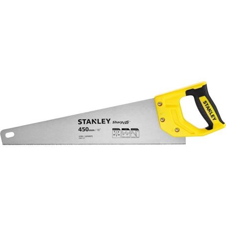 Scie égoine STANLEY SharpCut - Lame 450mm - Denture Universelle double biseau - Guide 45° et 90°