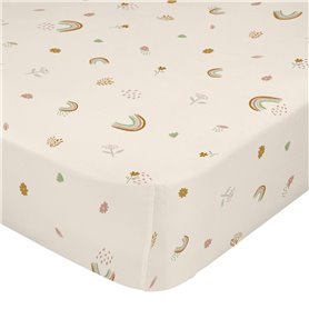 Drap housse HappyFriday MINI Beige Multicouleur 60 x 120 x 14 cm Arc-en-ciel