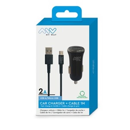 PACK CHARGEUR VOITURE 2A + CABLE MICRO USB 1M NOIR