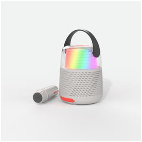 ENCEINTE BLUETOOTH LUMINEUSE AVEC MICRO CHANGE VOIX KARAOKE GRIS
