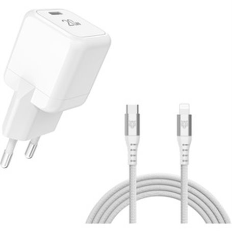 TIGER POWER LITE PACK CHARGEUR SECTEUR GAN 20W + CABLE LIGHTNING BLANC
