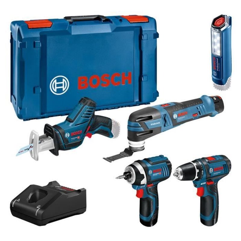 KIT 5 OUTILS Bosch Professional : GSR 12V15 + GOP 12V28 + GDR 12V105 + GSA 12V14 + GLI 12V300 + 3x2,0Ah + Chargeur,XLBox