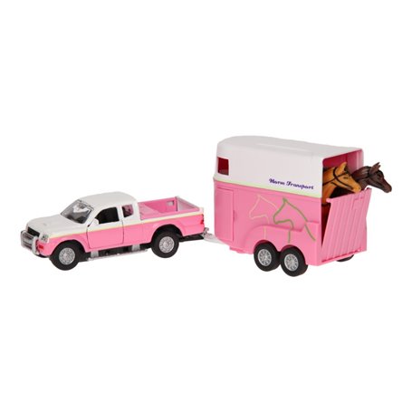 Kids Globe Die-cast Car with Horse Trailer Pink