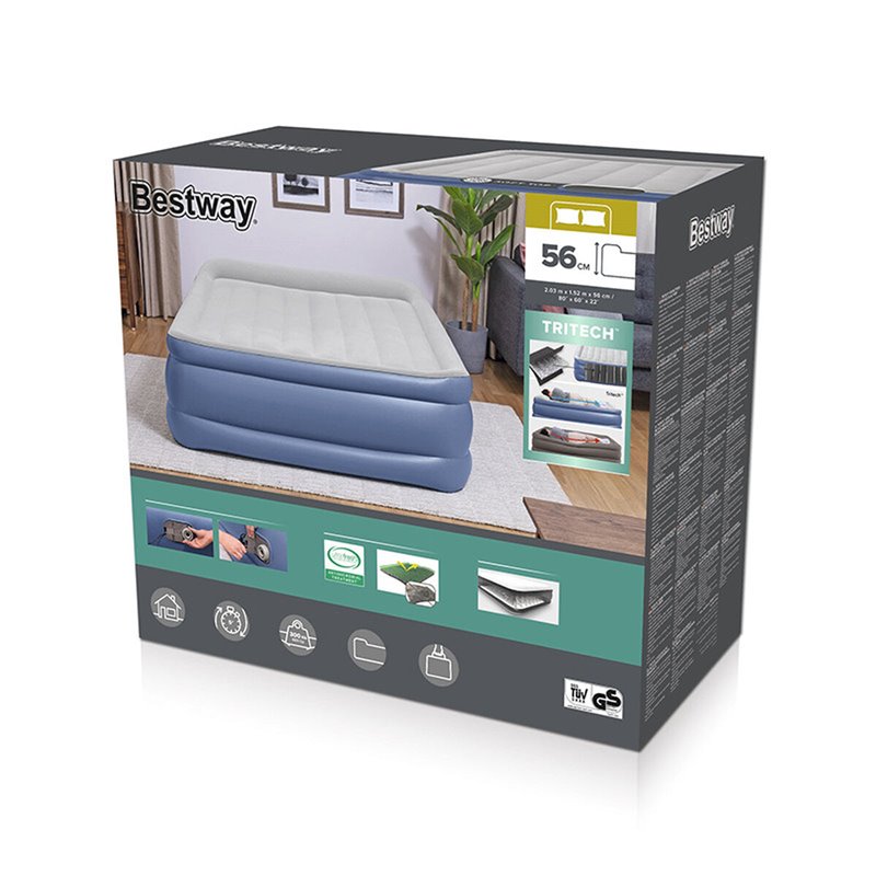 Image secondaire de Bestway Lit gonflable matelas 2 places Tritech avec pompe électrique intégrée et revêtement antimicrobien 2,03 m x 1,52