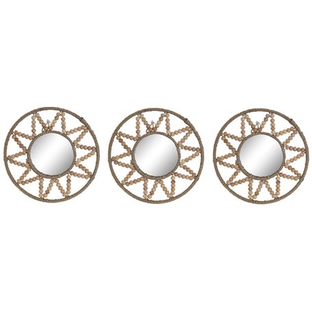 Ensemble de miroirs Home ESPRIT Naturel Bois Verre Scandi 20 x 1 x 20 cm (3 Pièces)