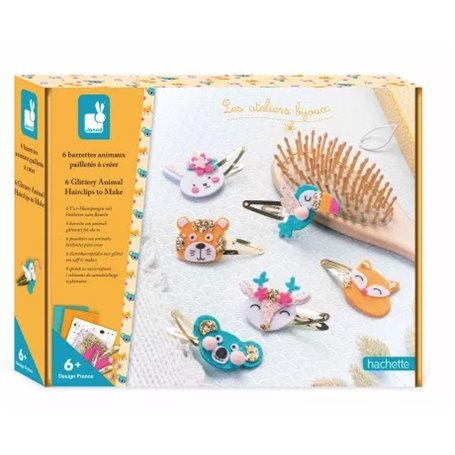 6 barrettes animaux paillettes a creer