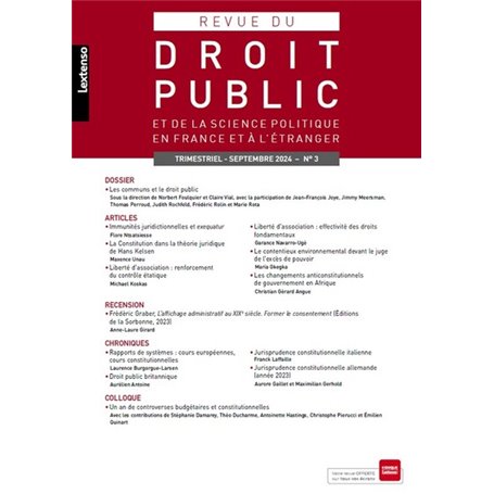 Revue du droit public et de la science politique en France et à l'étranger N°3-2024