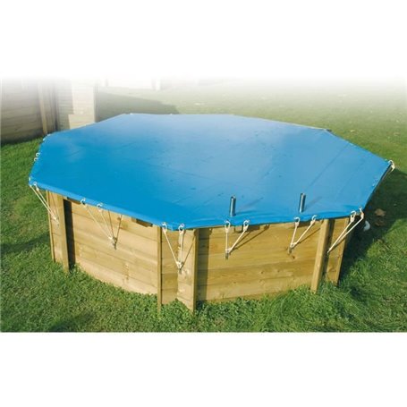 Bâche d'hiver et de sécurité pour piscine bois - UBBINK - Octogonale 300x490 - Epaisseur 550gr - Conforme NF P 90-308