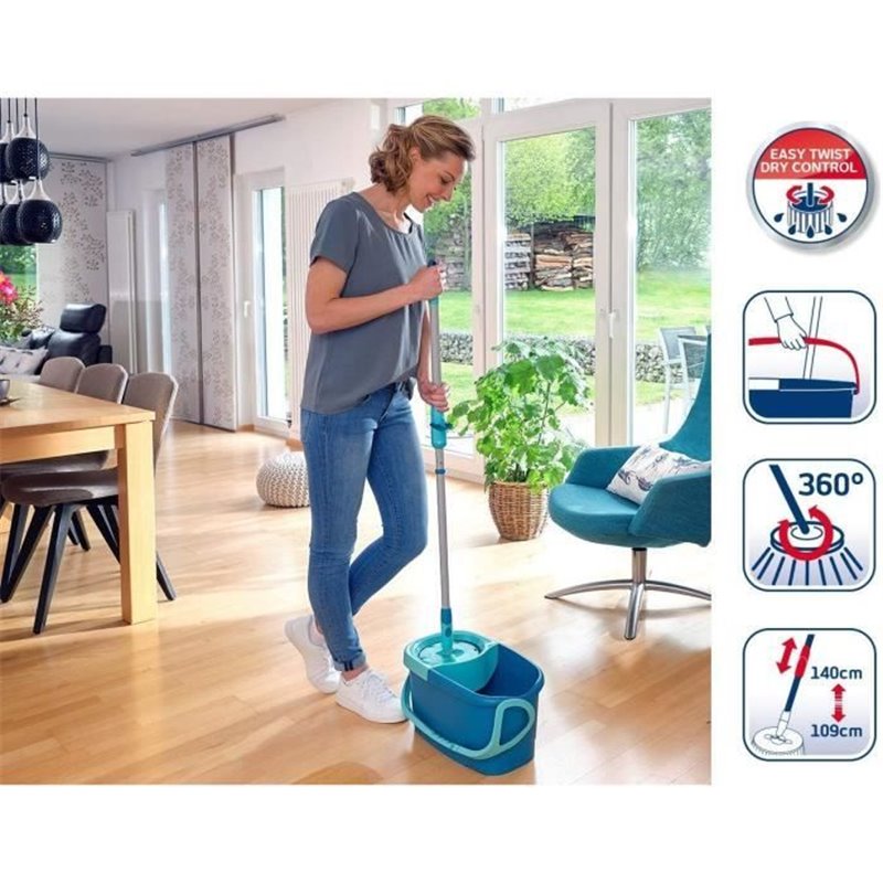 Image secondaire de Set balai serpillere seau essoreur Clean Twist Disc Mop Ergo 52101 Leifheit, tete serpilliere a franges, nettoyeur sol sans effo