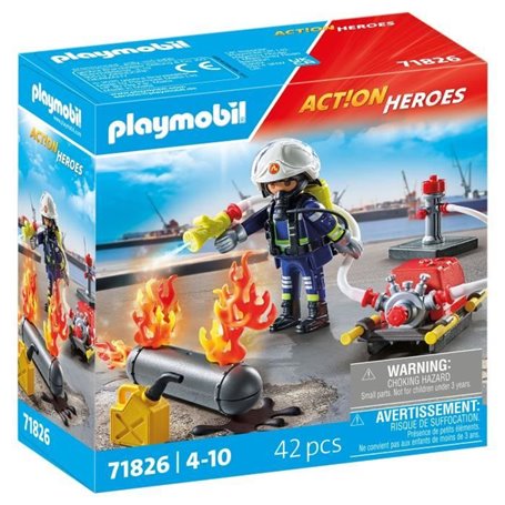 PLAYMOBIL 71826 Pompier pompe a eau & réservoir enflammé