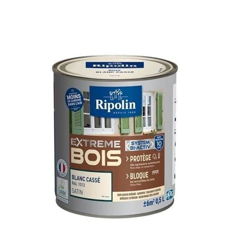 RIPOLIN Peinture Bois Satin Haute Protection 10 ans qui Protege et Magnifie vos Bois - Blanc cassé