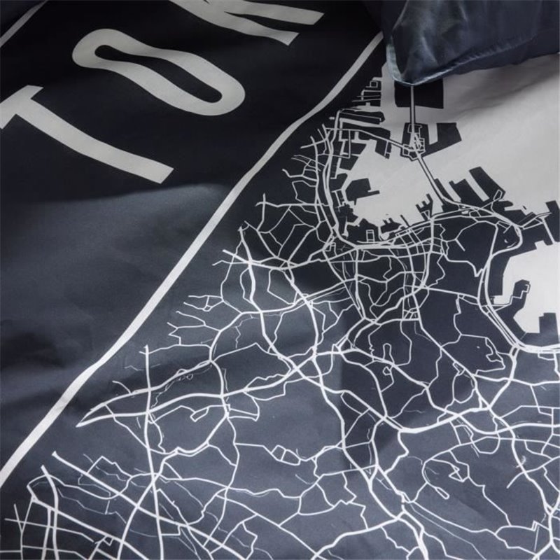 Image secondaire de Parure de lit - TODAY - JAVA - 2 personnes - 240x220 cm - Coton - Imprimé Tokyo - Bleu foncé