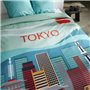 Parure de lit - TODAY - JAVA - 2 personnes - 240x220 cm - Coton - Imprimé Tokyo - Bleu