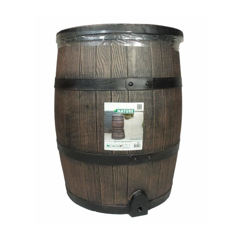 Récupérateur d'eau en forme de barrique - NATURE - En PE rotomoulé - 120 litres - Inclus accessoires