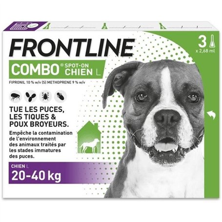 FRONTLINE 3 Pipettes antiparasitaires COMBO Chien - 20-40 kg  -  Puces, tiques, poux broyeurs