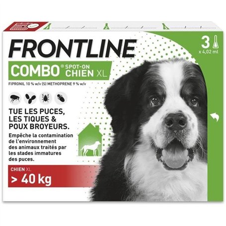 FRONTLINE 3 Pipettes antiparasitaires COMBO Chien > 40 kg -  Puces, tiques, poux broyeurs